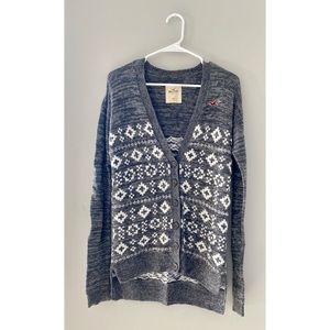 Hollister Grey and White Knit Cardigan XS